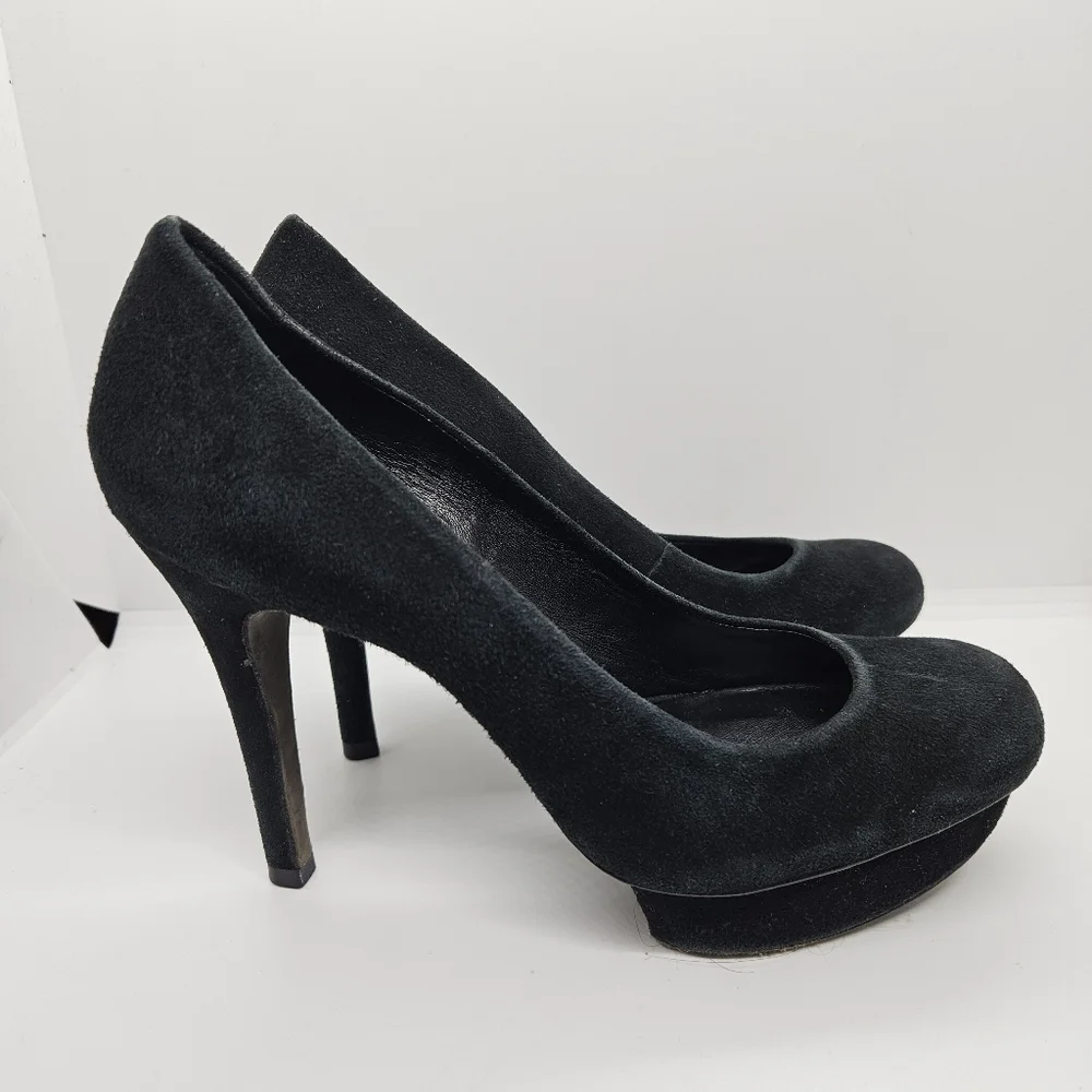 Tory Burch black suede Camille platform stiletto heels size 6